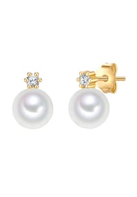 VALERO PEARLS - Damen Ohrringe aus 925/- Sterling Silber in Gelbgold mit Zirkonia und Süßwasser-Zuchtperle - gelbgold
