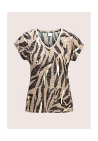 MADELEINE - Animalprint-Shirt mit V-Ausschnitt - cappuccino / schwarz