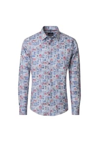 CASAMODA - Herren Leinenhemd Print Casual Fit - Blau