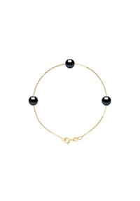 Pearls & Colors - Armband, Gelbgold mit drei Süßwasser-Zuchtperlen, 7-8 mm - Gelbgold/Schwarz