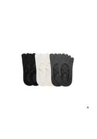 MUNADUNA - 3er-Pack Yoga-Zehensocken mit Doppelkreuz Zehensocken,Anti-Rutsch,Elastisch - Dunkelgrau-Rosa Mix