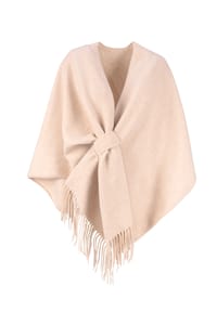 Seasons of April - Damen ANDREA CAPE Cape mit Bindeschlaufe und Fransen, Poncho Stil - Beige