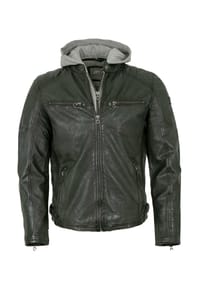 gipsy® - Herren Lederjacke Kapuze Lammnappa dunkelgrün - dark green