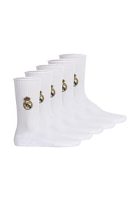Real Madrid - Unisex Socken, 5er Pack - Tennis Embroidery Socks, Emblem-Logo gestickt, Baumwollmischung, einfarbig - Weiß