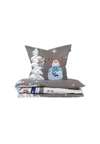 SCHIESSER Feinbiber Bettwäsche-Set Kitta mit coolem Winter-Print - KITTA - Grau und Hellblau
