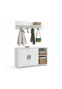 VCM. - Diele Garderoben Set mit Schuhschrank Sitzbank, Wandgarderobe & Hut Ablage - Gados L - Weiß