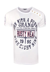 RUSTY NEAL® - T-Shirt mit seitlicher Knopfleiste - Weiß