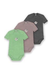 normani® - 3er Set Baby Merino Body Kurzarm Tauranga - Anthrazit/Grau/Grün