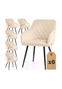 Akord - VELTO Gesteppte Esszimmerstühle aus Samt, 6er-Set - beige