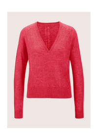 MADELEINE - V-Pullover mit Pointelle-Muster - rot / melange
