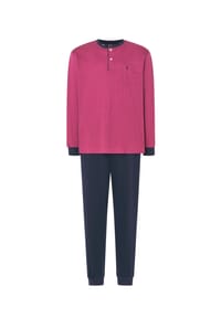 El Búho NOCTURNO® - Premium- Schlafanzug für Herren, Lang, Baumwolle, gemustert - rot/marineblau