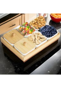 Cheffinger 6-teiliges Bambus Snackschalen-Set mit Deckel  Stilvoll &  Praktisch | GALERIA