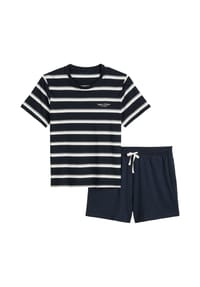 Marc O'Polo - Herren Schlafanzug, kurz - Pyjama Set, 2-teilig, gestreift, Baumwolle - Dunkelblau