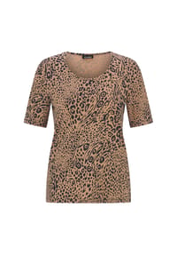 GOLDNER - Kurzgröße:  Jersey-Shirt mit Leo Print - caramel / schwarz / gemustert
