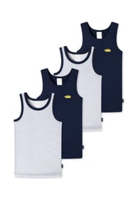 SCHIESSER - Unterhemd / Tanktop 4er Pack Kids Boys Feinripp Organic Cotton - Blau / Weiß Fußball