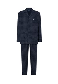 El Búho NOCTURNO® - Herren-Schlafanzug mit Reverskragen, Popeline-Stoff - marineblau