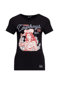 QUEEN KEROSIN - Print-Shirt Cowgirl-Frontprint im Comicstil mit Lasso-Schriftzug Makin' Cowboys Cry - bordeaux