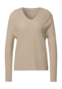 Street One - Pullover, V-Ausschnitt, für Damen - 16667 COTTON BEIGE