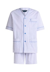 El Búho NOCTURNO® - Kurzer Herren-Schlafanzug, Baumwoll-Popeline, gestreift - weiß/blau