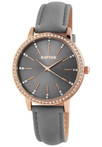 RAPTOR Raptor - Damen Quarz Armbanduhr Brilliance mit Lederarmband - 3 ATM - Mineralglas - gold-grau-weiß