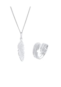 elli. - Schmuckset Elli Schmuckset Feder Boho Festival Kette Wickelring 925 Silber - Gold