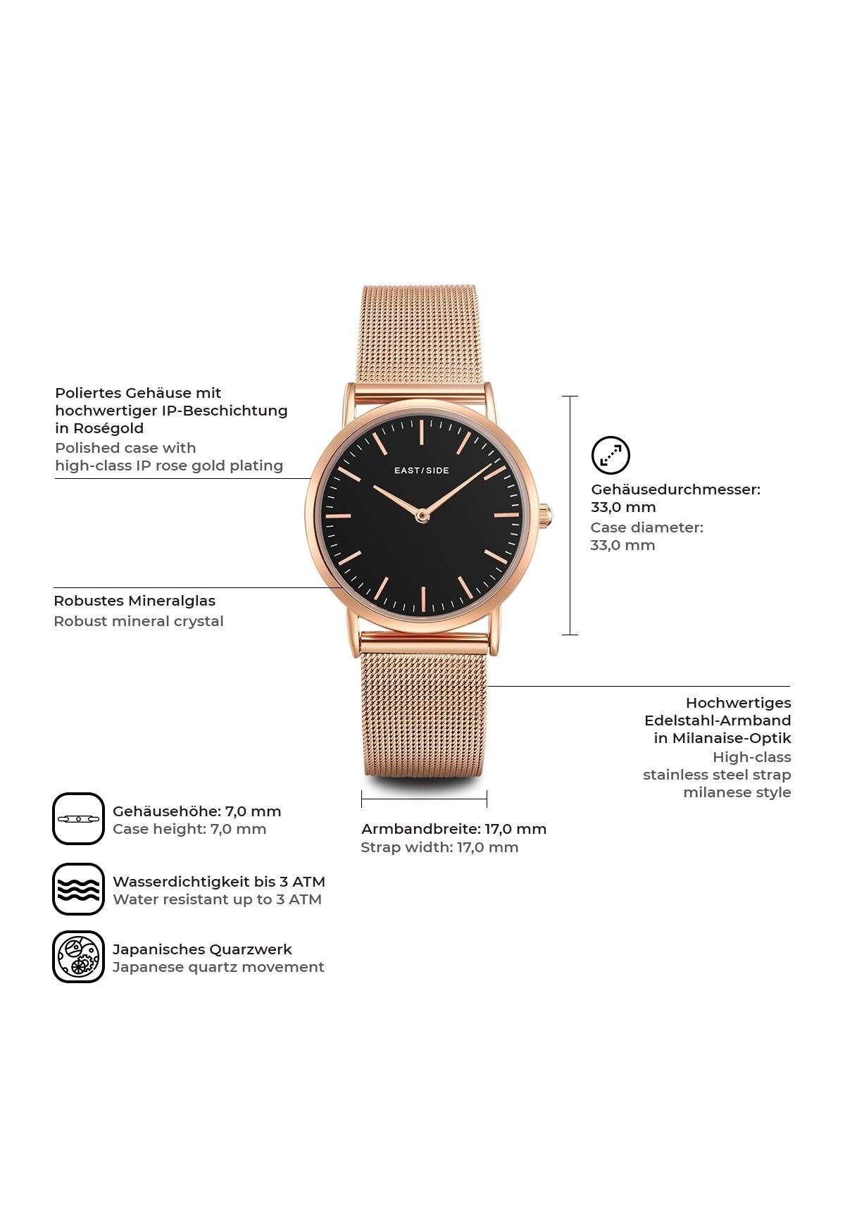 EAST / SIDE Armband-Uhr Cassina roségold Edelstahl roségold | GALERIA 