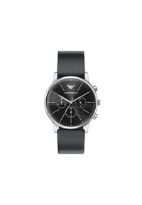 EMPORIO ARMANI - Emporio Armani Herrenchronograph mit schwarzem Lederband, AR11774 - Silber