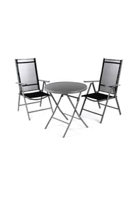 VCM. - 3-tlg. Gartenmöbelset | Gartengarnitur | Klapptisch | Stapelstühle | Schwarz | Garten-Set - Schwarz