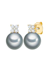 Luluandjane - Ohrstecker gelbgold Zirkonia weiß Glasperle grau - grau