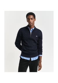 GANT - Strickpullover, Baumwolle, Troyer, für Herren - Schwarz