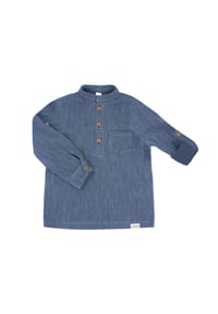 maximo® - GOTS MINI BOY-Hemd, langer Arm Musselinstoff - altindigo-weiß-streifen