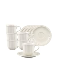 Villeroy & Boch Espressotassen mit Untertassen Manoir 80 ml 6er Set weiß - MANOIR - weiß