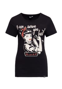 QUEEN KEROSIN - Print-Shirt mit plakativem vintage Front Print I Can Serve You - schwarz