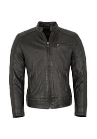CAPITANO - Herren Lederjacke Bikerjacke Lammnappa schwarz - schwarz
