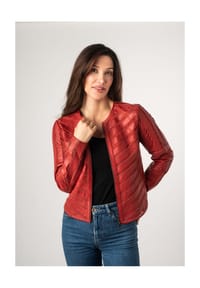 Mauritius LEATHERWEAR - Damen Lederjacke Lammnappa Materialmix rot - rot