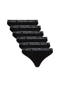 Bamboo basics© - Damen String EMMA, 6er Pack - Logo-Bund, atmungsaktiv, Single Jersey - Schwarz