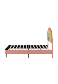 KOMHTOM - Polsterbett 140x200 cm, Samt rosa, mit Lattenrost & verstellbarem Kopfteil – ohne Matratze - Rosa
