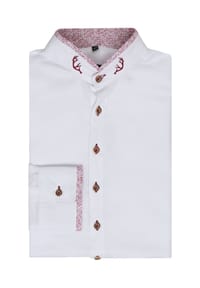 Orbis - Trachtenhemd, Slim Fit, Langarm, Stehkragen, für Herren - 134 WEIß-MITTELROT