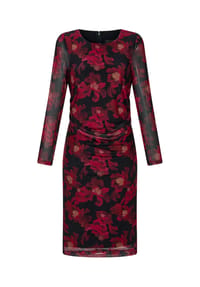 GOLDNER - Kurzgröße:  Kleid aus weichem Mesh - schwarz / rot / geblümt