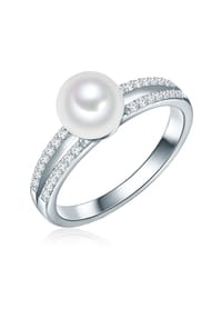 VALERO PEARLS - Damen Ring aus 925/- Sterling Silber in Silber mit Zirkonia und Süßwasser-Zuchtperle - silber