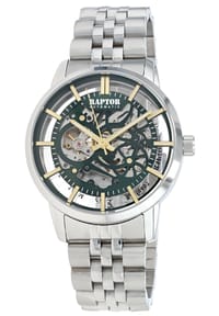 ONE ELEMENT Raptor - Herren Automatik Skelettuhr Armbanduhr mit Edelstahlgliederarmband - 5 ATM - Mineralglas - blau-silber