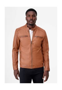 RICANO - Herren Biker-Lederjacke Cedrik mit Brusttaschen & Stehkragen - Schwarz