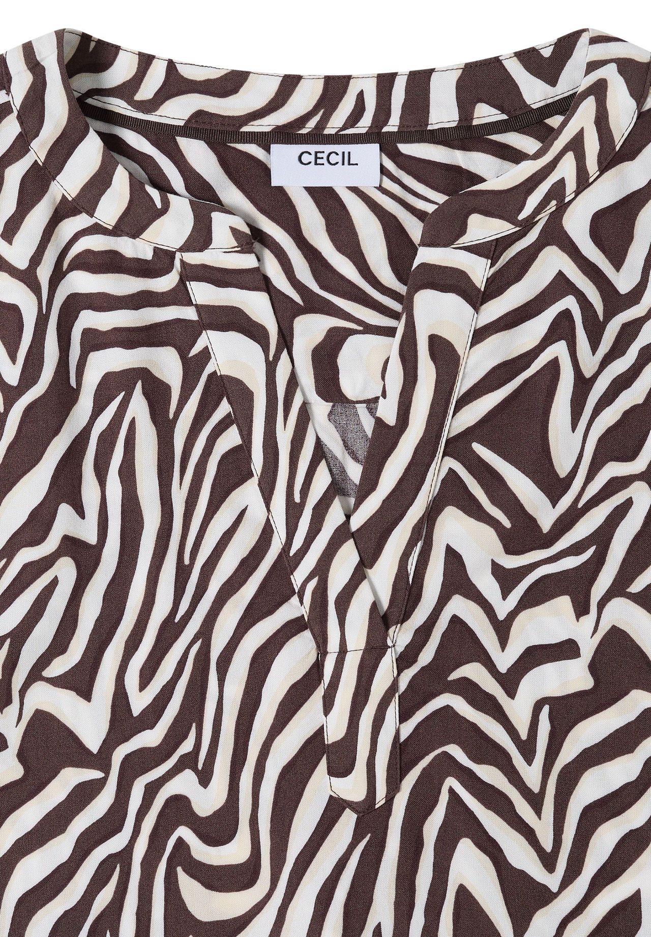 Cecil Shirtbluse, Split-Neck, FüR Damen, Braun|Weiß, S