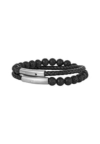 caї - Herren Armband, Leder mit Edelstahl - SCHWARZ