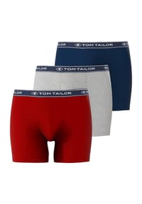 TOM TAILOR - Herren Boxershorts, 3er Pack - Buffer, lange Pants, Cotton Stretch - Rot/Blau