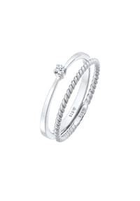 elli. DIAMONDS - Ring Diamant (0.03 Ct.) Kordel 2Er Ring Set 925 Silber - Gold