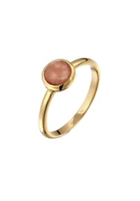 elli. PREMIUM - Ring Stein Rund Feldspar Orange 925 Sterling Silber Vergoldet - Gold