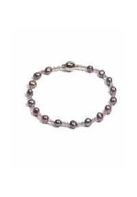 DI PERLE® DI PERLE Schmuckkollektion - Süßwasser Zuchtperlen Armschmuck Armband aus 925er Silber rhodiniert mit Labradorit, 19 cm - anthrazit