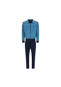 hajo - Herren Hausanzug, lang - Soft Sweat, Zip-Jacke, Baumwoll-Mix - Blau