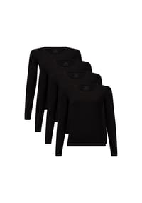 Bamboo basics© - Damen T-Shirt, 4er Pack - LARA Logsleeve, Unterhemd, Rundhals, uni - Schwarz